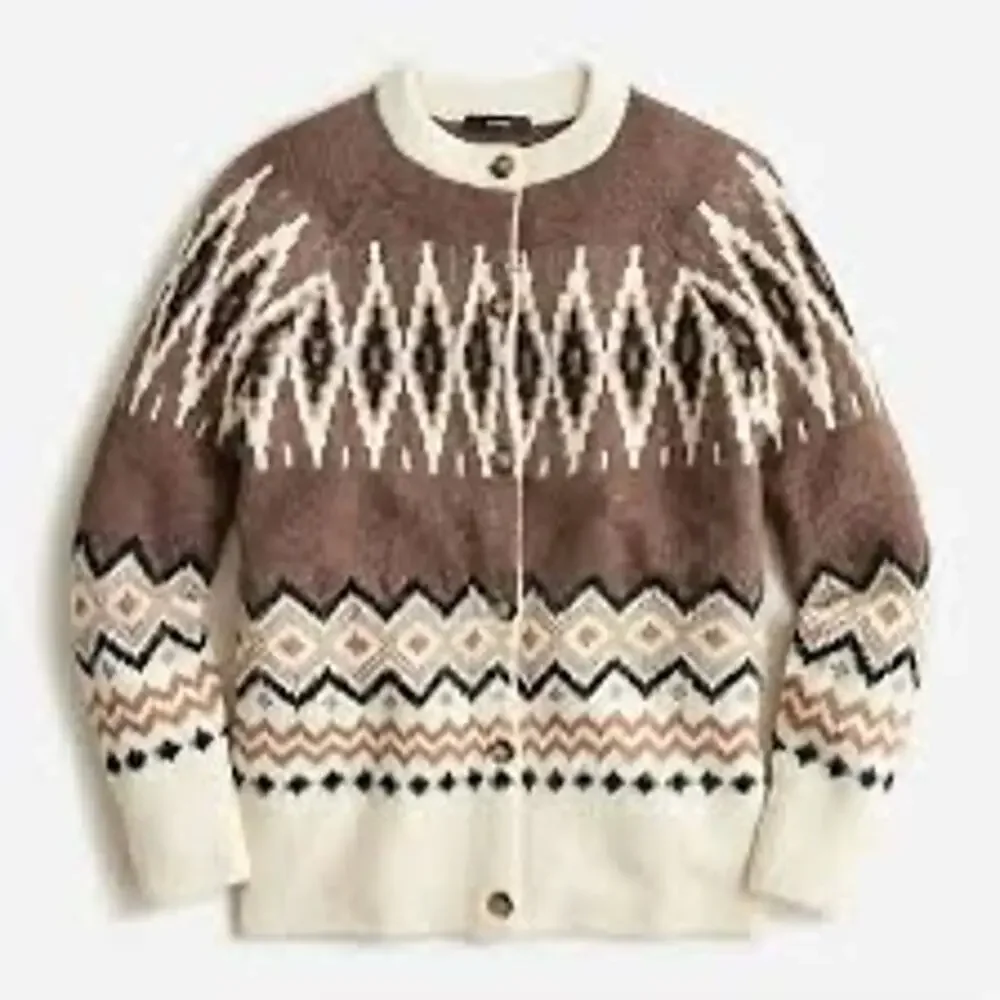 J.Crew Fair Isle Cardigan Merino Wool Blend Womens Size M - Picture 1 of 13
